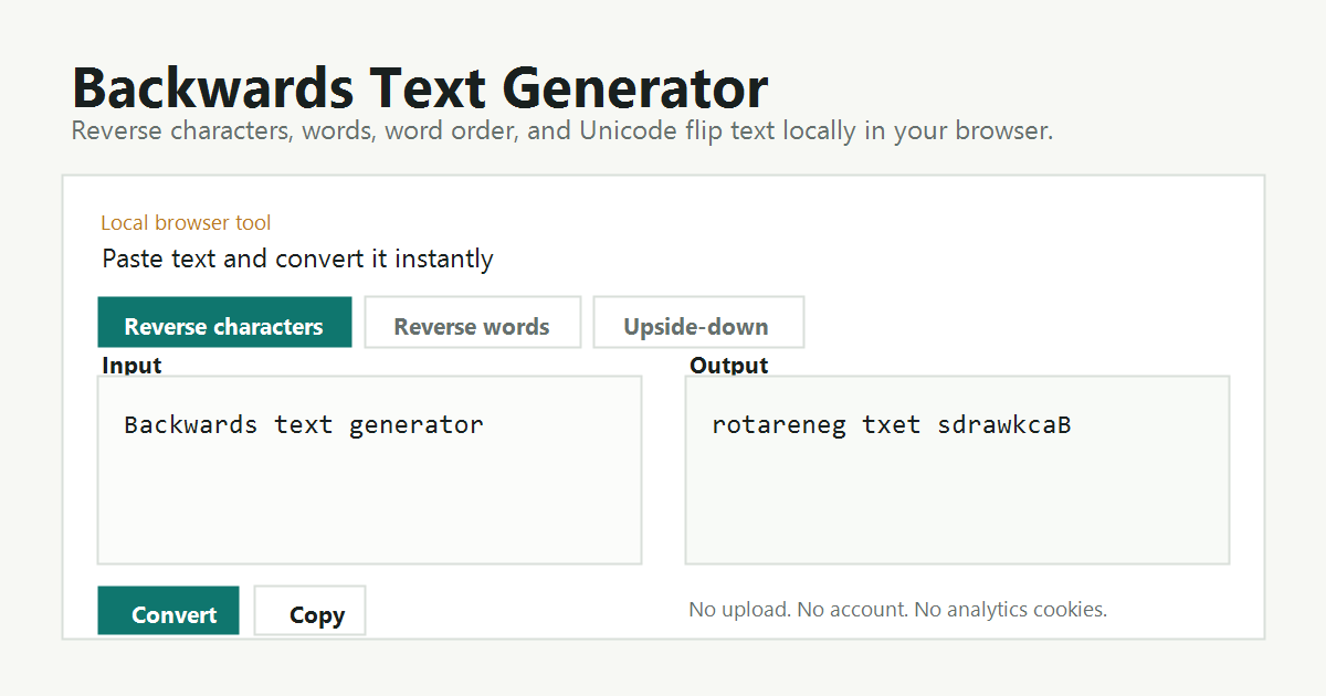 Backwards Text Generator - Reverse Text Online